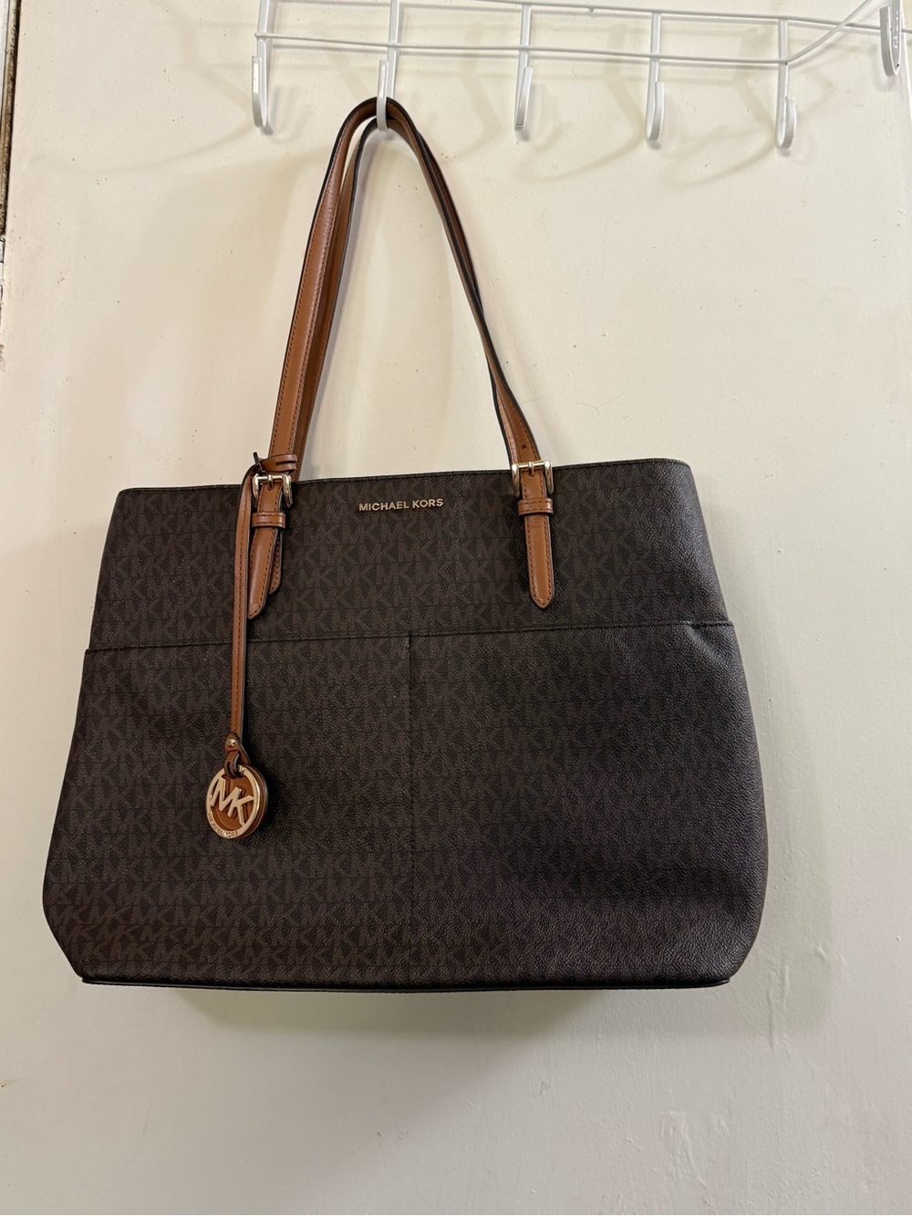 Michael Kors Brown Signature Tote with Tan Leather Straps